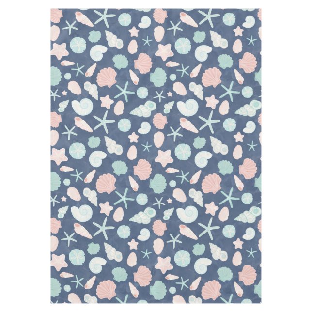 Coastal Shells Beach & Ocean Design Tablecloth (Front)