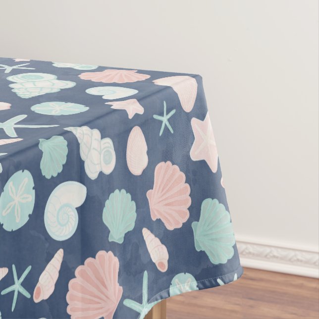 Coastal Shells Beach & Ocean Design Tablecloth (In Situ)