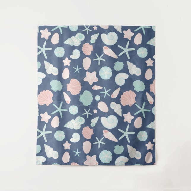 Coastal Shells Beach & Ocean Design Tapestry (Front)