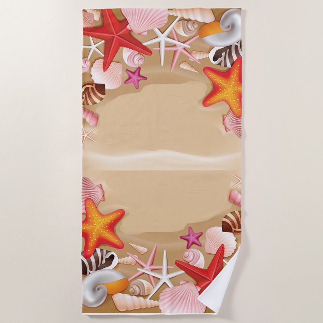  Coastal Shells & Starfish Beach Towel (“Shells, sun, and summer fun — the perfect towel for ocean lovers.”)