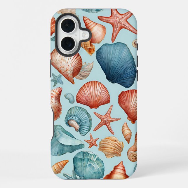 Coastal Shells & Starfish Pattern iPhone Case (Back)