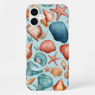 Coastal Shells & Starfish Pattern iPhone 16 Plus Case