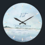 Coastal Shoreline Beach Modern Wedding Anniversary Large Clock<br><div class="desc">A modern, elegant, personalised wedding anniversary keepsake clock featuring a hand-painted background of a wild ocean coast line, modern typography and the words "Wedding Anniversary" in elegant calligraphy. A nice custom wedding gift or wedding anniversary for a young - and young at heart - couple celebrating their 1st, 3rd, 5th,...</div>