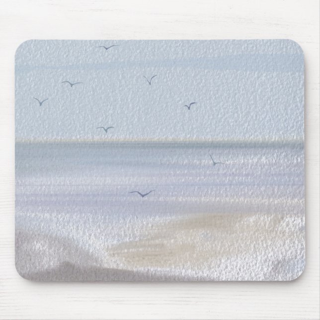Coastal Shoreline Beach Watercolor Mouse Pad (Front)