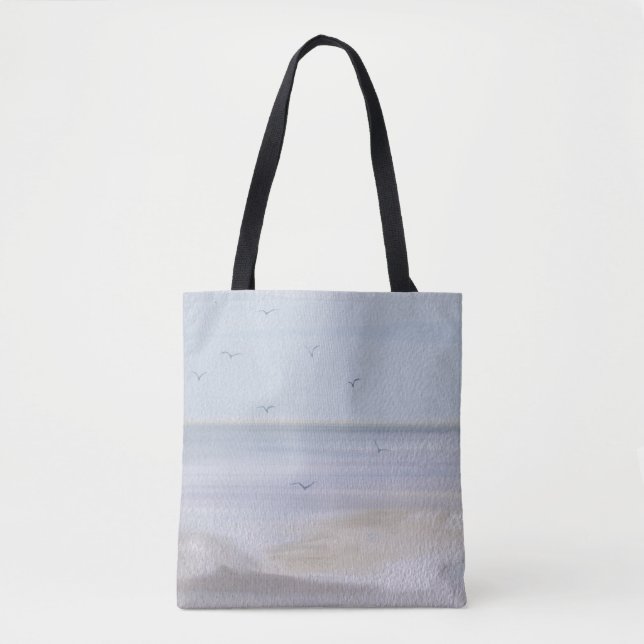 Coastal Shoreline Beach Watercolor Tote Bag (Front)