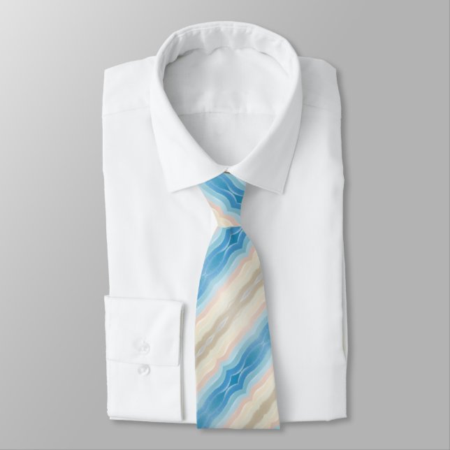 Coastal Shoreline Salty Wavy Repeat Pattern  Tie (Tied)