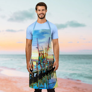 Coastal Shrimp Boat at Sunset Painterly Apron