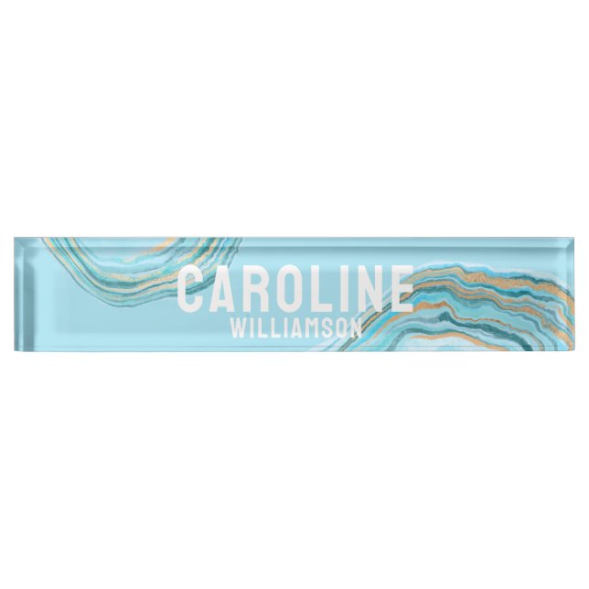Coastal Simple Modern bold nautical blue agate Nameplate (Front)