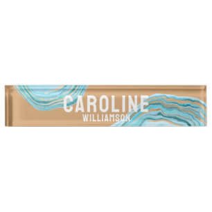 Coastal Simple Modern nautical sea blue agate Nameplate