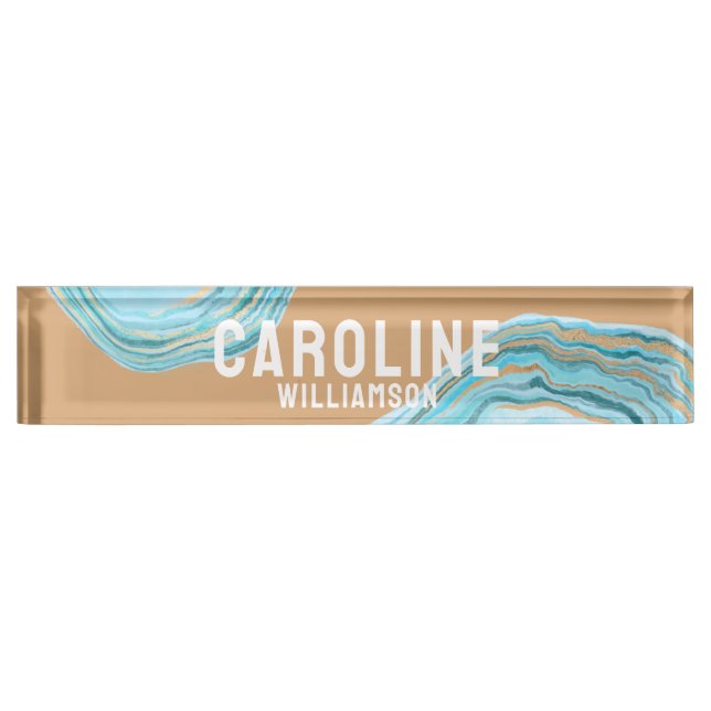 Coastal Simple Modern nautical sea blue agate Nameplate (Front)