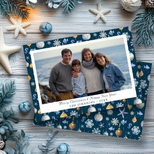 Coastal Snowflakes & Nautical Elements Photo Holiday Card