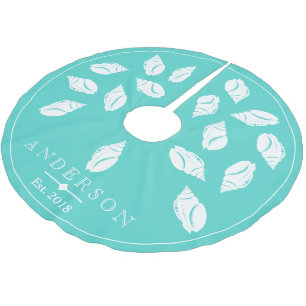 Coastal Spiral Seashell & Sea Glass Green   Custom Brushed Polyester Tree Skirt