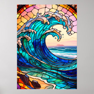 Coastal Stained Glass Art Poster