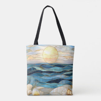 Coastal Stained Glass Ocean Sunset Tote Bag
