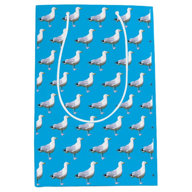 Coastal Standing Seagull on Sky Blue Background  Medium Gift Bag (Front)
