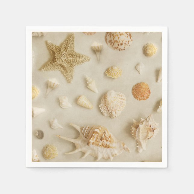 Coastal Starfish and Seashells Beach Photo Napkin (Front)