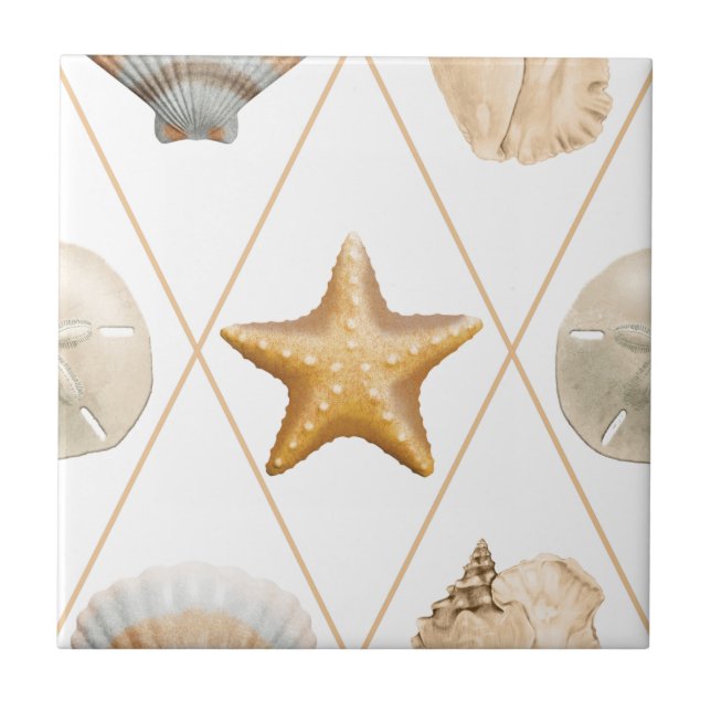 Coastal Starfish and Seashells Ceramic Tile (Front)