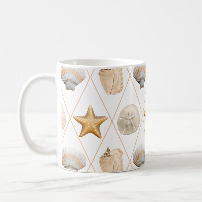 Coastal Starfish and Seashells Coffee Mug (Left)