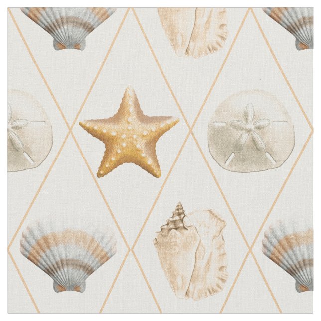 Coastal Starfish and Seashells Fabric (Close Up)