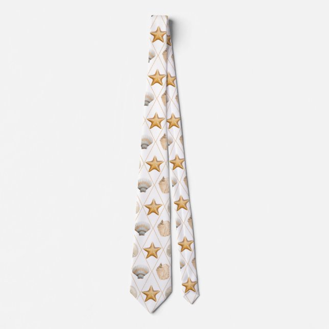 Coastal Starfish and Seashells Tie (Front)