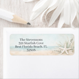 Coastal Starfish Beach Scene Custom Return Address Label