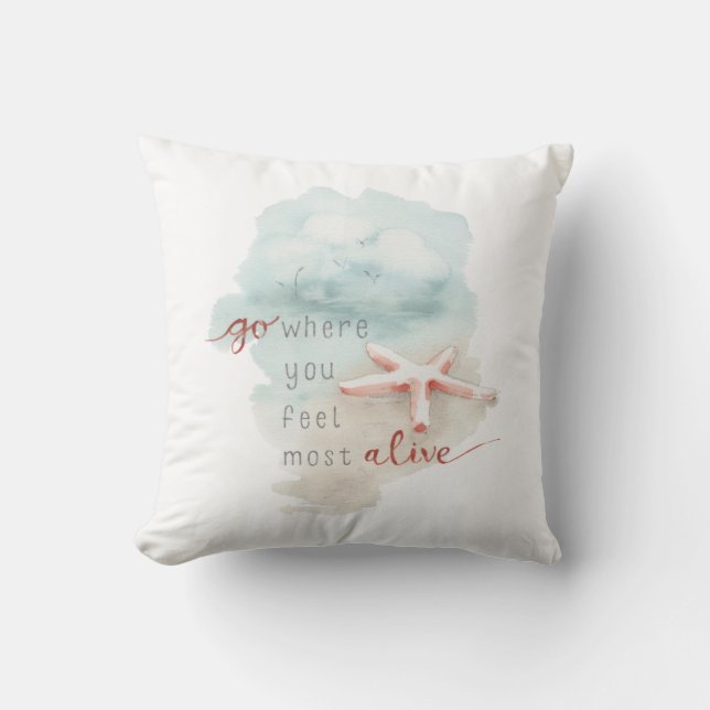 Coastal Starfish Beach Watercolor Quote Cushion (Front)