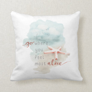 Coastal Starfish Beach Watercolor Quote Cushion