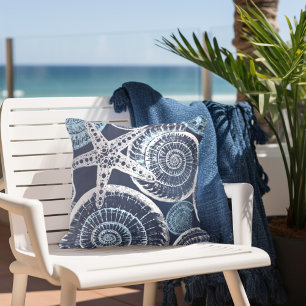 Coastal Starfish Blue White Cushion