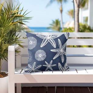 Coastal Starfish Blue White Cushion