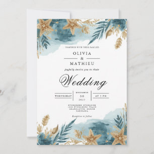 Coastal Starfish Botanical Wedding Invitation