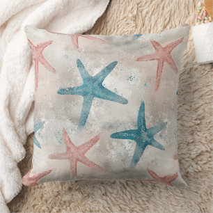 Coastal Starfish on Aqua Sand Waves Pattern (4) Cushion