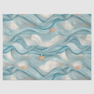 Coastal Starfish on Aqua Sand Waves Pattern (9) Tissue Paper