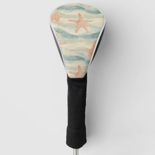 Coastal Starfish on Aqua Sand Waves Pattern Golf Head Cover