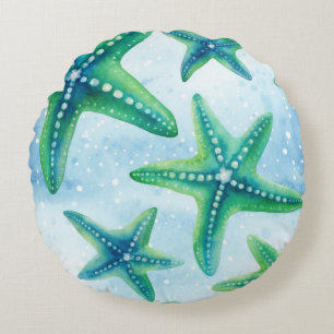 Coastal Starfish Pattern Round Cushion