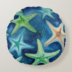 Coastal Starfish Pattern Round Cushion
