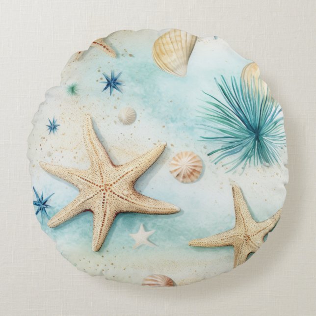 Coastal Starfish Pattern  Round Cushion (Front)