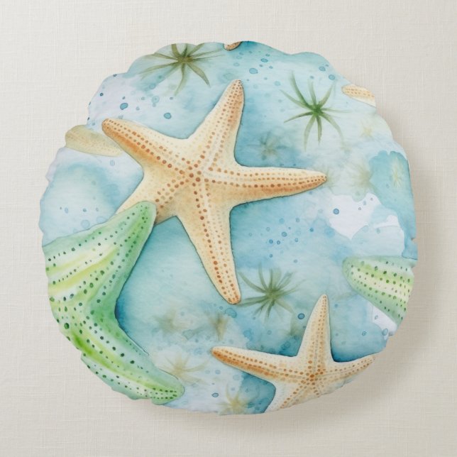 Coastal Starfish Pattern  Round Cushion (Front)