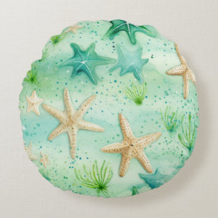 Coastal Starfish Pattern Round Cushion