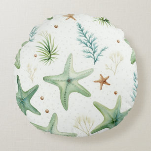Coastal Starfish Pattern Round Cushion