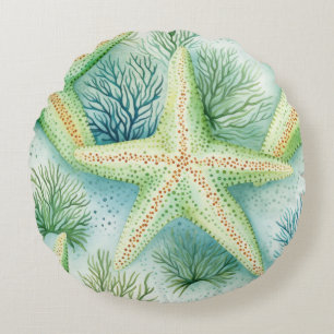 Coastal Starfish Pattern Round Cushion