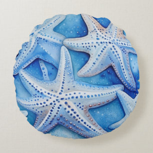 Coastal Starfish Pattern Round Cushion