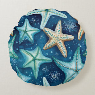 Coastal Starfish Pattern Round Cushion