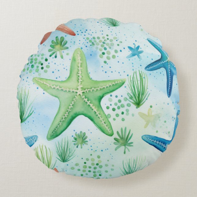 Coastal Starfish Pattern  Round Cushion (Front)