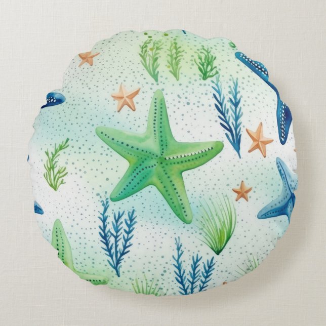 Coastal Starfish Pattern  Round Cushion (Front)