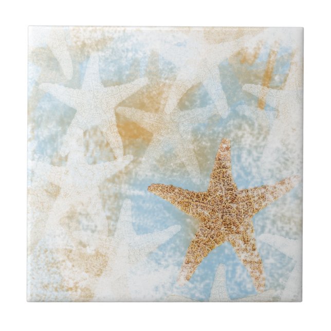 Coastal Starfish Print Art Ceramic Tile (Front)