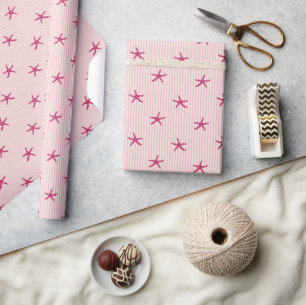 Coastal Starfish & Stripe Mediterranean Pink Wrapping Paper