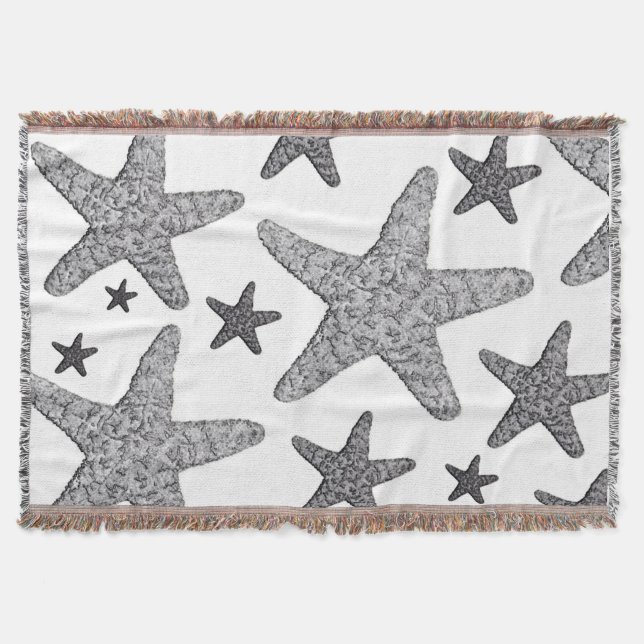 Coastal Starfish Throw Blanket Grey (Front)