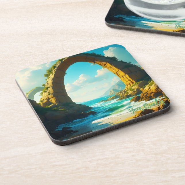 Coastal Stone Arch Ocean Landscape Coaster (Left Side)