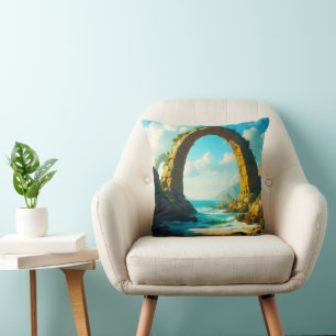 Coastal Stone Arch Ocean Landscape Cushion
