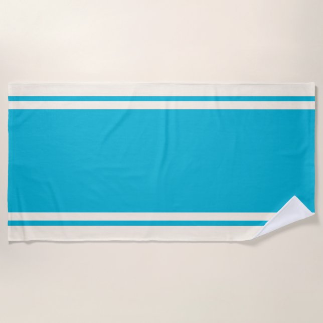 Coastal Stripe Beach Towel - Turquoise & Cream (Front)